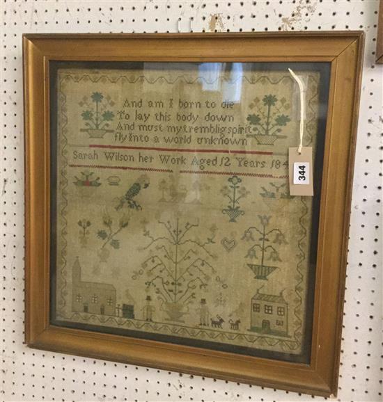 Early Victorian sampler, Sarah Wilson, 12 years, 1844